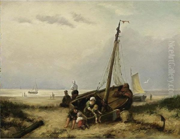 Children Playing In The Dunes Oil Painting by Johannes Hermann Barend Koekkoek