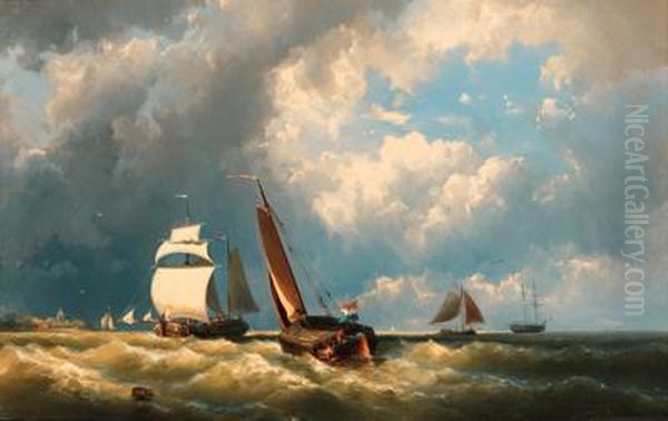 Squally Weather At The Mouth Of The Scheldt Oil Painting by Johannes Hermann Barend Koekkoek