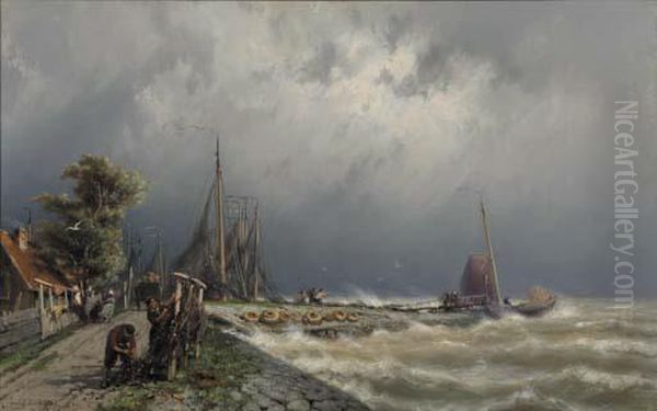 Volendam Bij Buig Weder Oil Painting by Johannes Hermann Barend Koekkoek