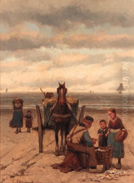 The Shell-fisher Oil Painting by Johannes Hermann Barend Koekkoek