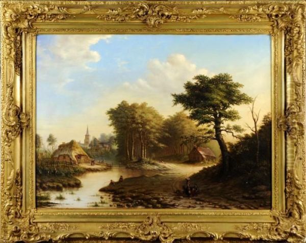 Paysage Anime. Oil Painting by Marianus Adrianus Koekkoek