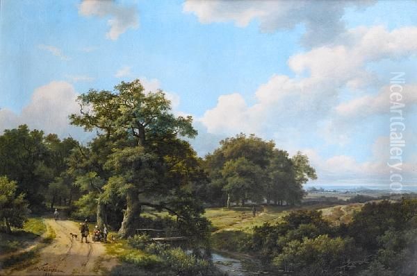 Wooded Landscape With Travellers On A Track Inthe Foreground Oil Painting by Marianus Adrianus Koekkoek