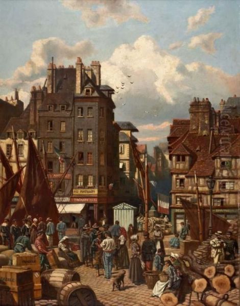 Quai Des Casernes, Le Havre Oil Painting by Marianus Adrianus Koekkoek