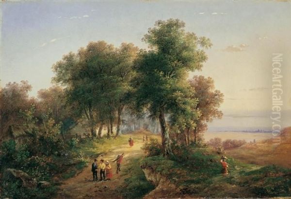 Landschaft Mit Weg Am Waldrand Oil Painting by Marianus Adrianus Koekkoek