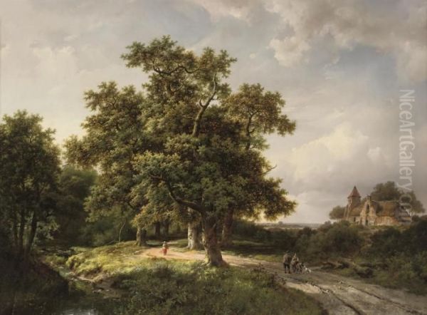 Figures On A Forest Path Oil Painting by Marianus Adrianus Koekkoek