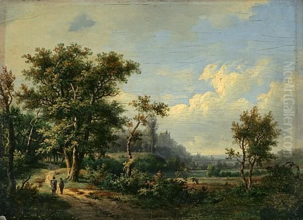 An Extensive Landscape With Travellers On Apath Oil Painting by Marianus Adrianus Koekkoek