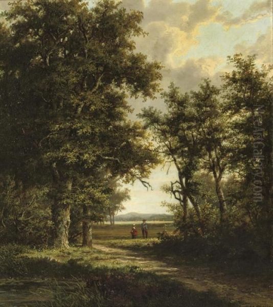 Wandering Along A Woodland Path Oil Painting by Marianus Adrianus Koekkoek