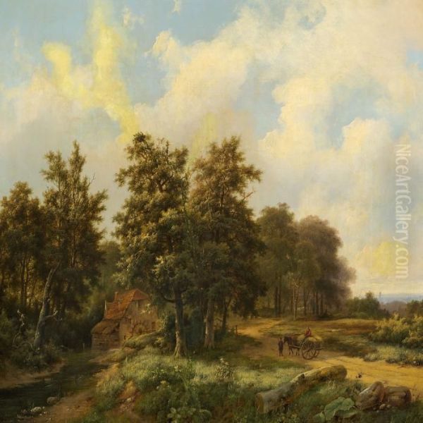 Woodland Landscape With A Watermill Oil Painting by Marianus Adrianus Koekkoek