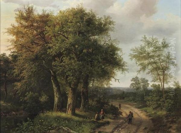 Figures On A Woodland Path Oil Painting by Marianus Adrianus Koekkoek