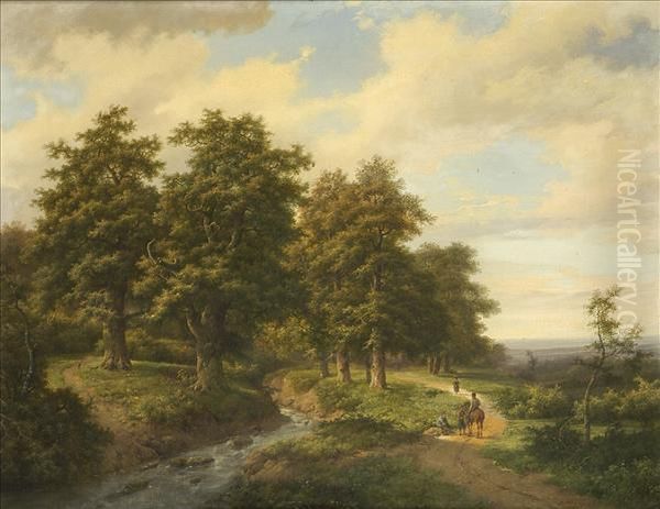 Sportsmen And Travellers In A Wooded Landscape Oil Painting by Marianus Adrianus Koekkoek