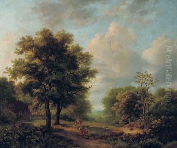 A Panoramic Landscape In Summer Oil Painting by Marianus Adrianus Koekkoek