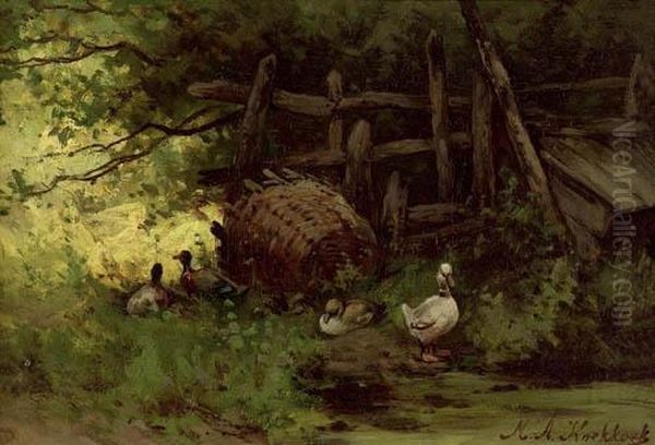 Landscape With Ducks. Oil Painting by Marianus Adrianus Koekkoek