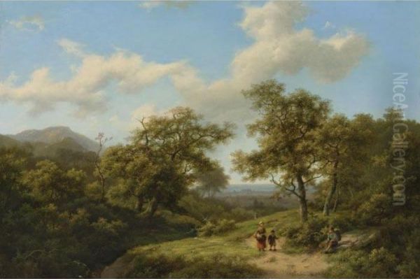 Travelers On A Country Lane Oil Painting by Marianus Adrianus Koekkoek