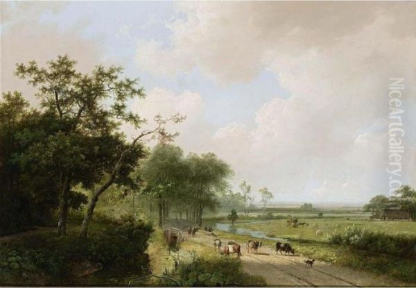 A Country Scene With Cattle Oil Painting by Marianus Adrianus Koekkoek