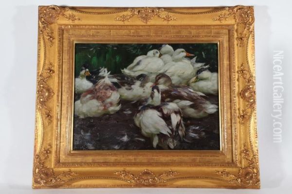 Duck Scene Oil Painting by Alexander Max Koester