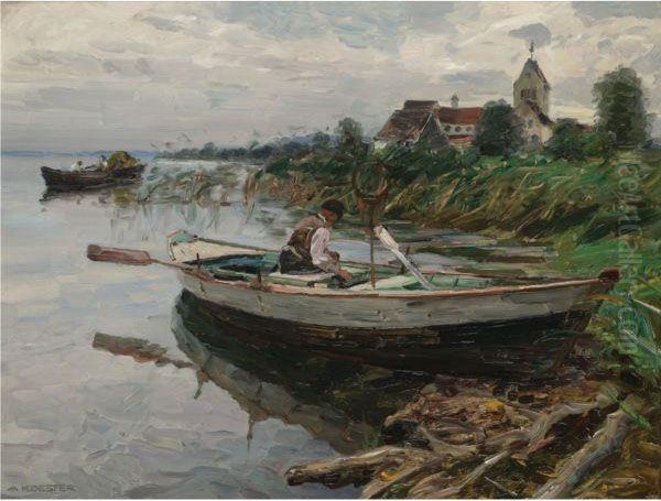 Im Ruderboot (fisherman In A Boat) Oil Painting by Alexander Max Koester