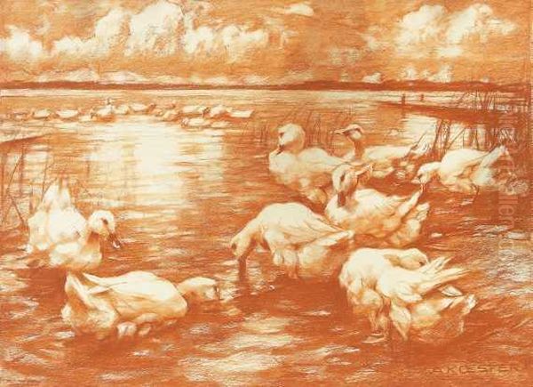 Enten Am See Oil Painting by Alexander Max Koester