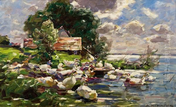 Enten Am See Oil Painting by Alexander Max Koester