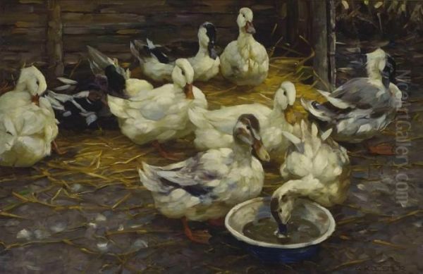 Enten Im Stroh Oil Painting by Alexander Max Koester