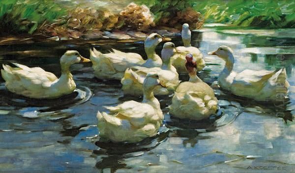 Sieben Enten Auf Dem Teich Oil Painting by Alexander Max Koester