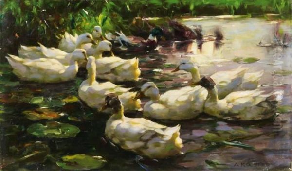 Enten Im Wasser(fohnstimmung) Oil Painting by Alexander Max Koester