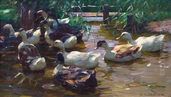 Neun Enten Im Schilfwasser Oil Painting by Alexander Max Koester