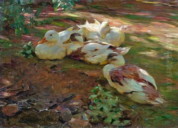 Vier Enten Im Abendlicht Oil Painting by Alexander Max Koester