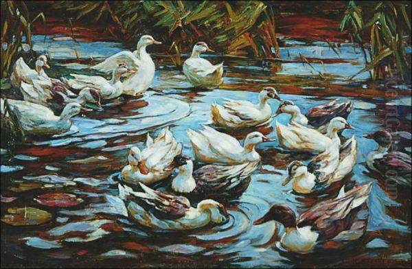 Ducks Oil Painting by Alexander Max Koester