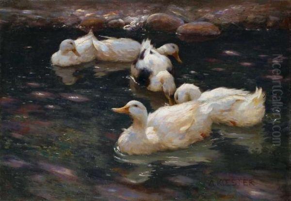 Enten Im Fluss Oil Painting by Alexander Max Koester