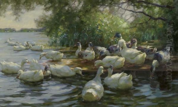 Ducks Under Some Trees. Oil Painting by Alexander Max Koester