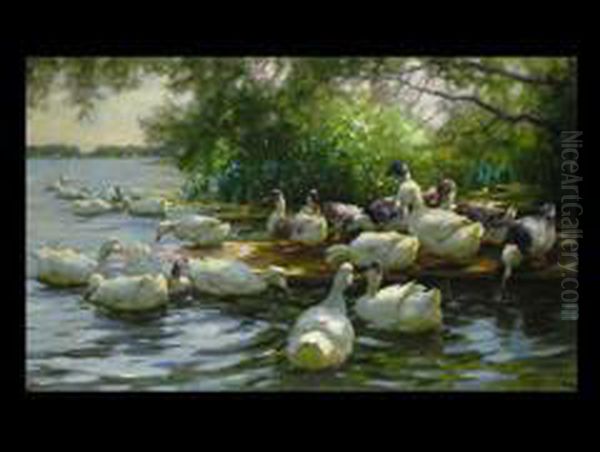 Enten Unter Baumen Oil Painting by Alexander Max Koester