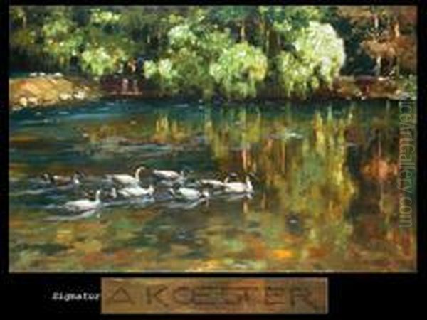 Enten Im Parkteich Oil Painting by Alexander Max Koester