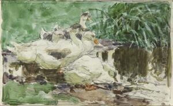 Enten Am Wasser. Oil Painting by Alexander Max Koester