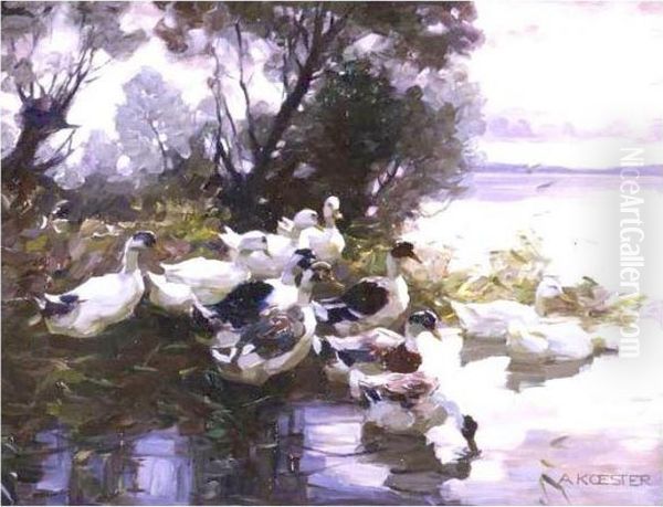 Ducks Oil Painting by Alexander Max Koester