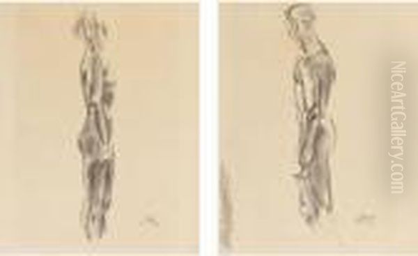 Study For Male Nude; Study For Female Nude: A Pair Of Drawings Oil Painting by Georg Kolbe