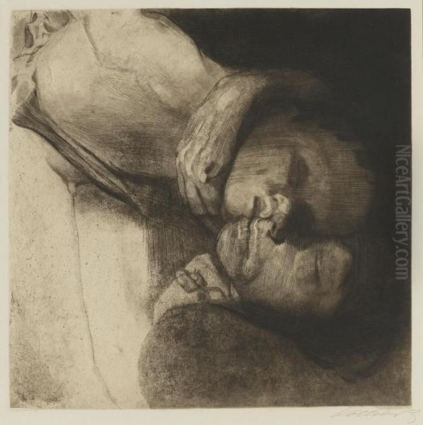 Tod, Frau Und Kind (knesebeck 108 Xiv) Oil Painting by Kathe Kollwitz