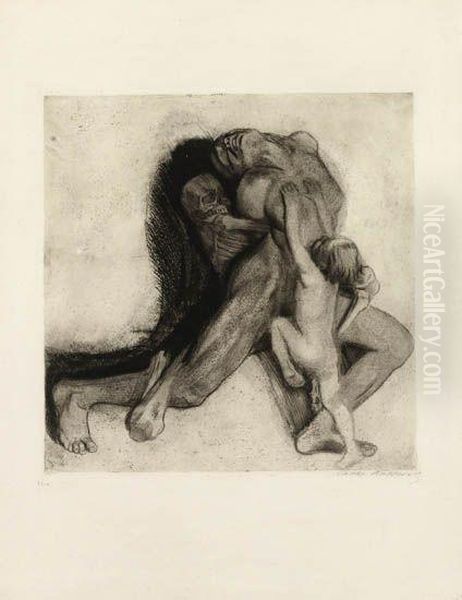 Tod Und Frau Oil Painting by Kathe Kollwitz