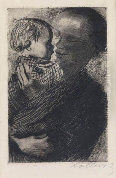 Mutter Mit Kind Auf Dem Arm Oil Painting by Kathe Kollwitz