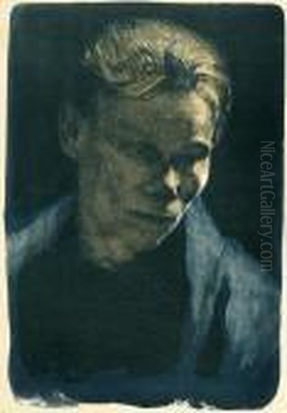 Brustbild Einer Arbeiterfrau Mit Blauem Tuch Oil Painting by Kathe Kollwitz