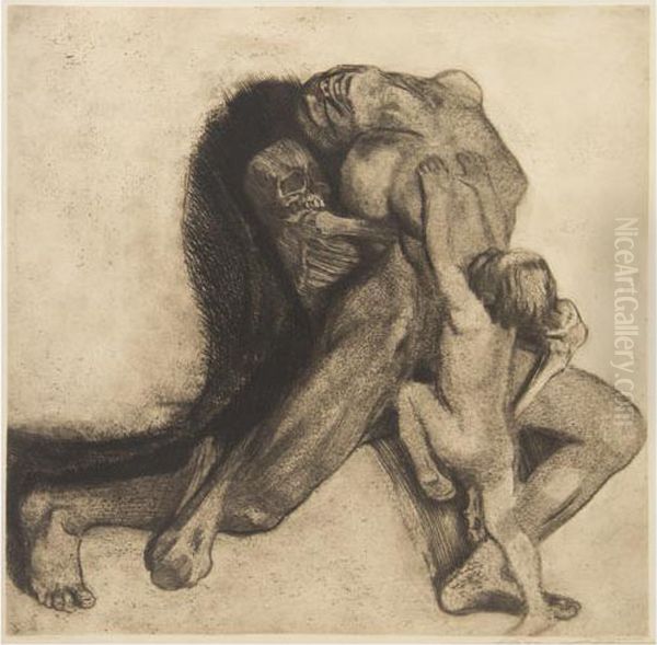 Tod Und Frau Oil Painting by Kathe Kollwitz