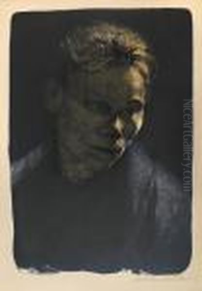 Brustbild Einer Arbeiterfrau Mit Blauem Tuch Oil Painting by Kathe Kollwitz