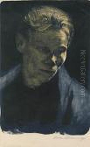 Brustbild Einer Arbeiterfrau Mit Blauem Tuch Oil Painting by Kathe Kollwitz