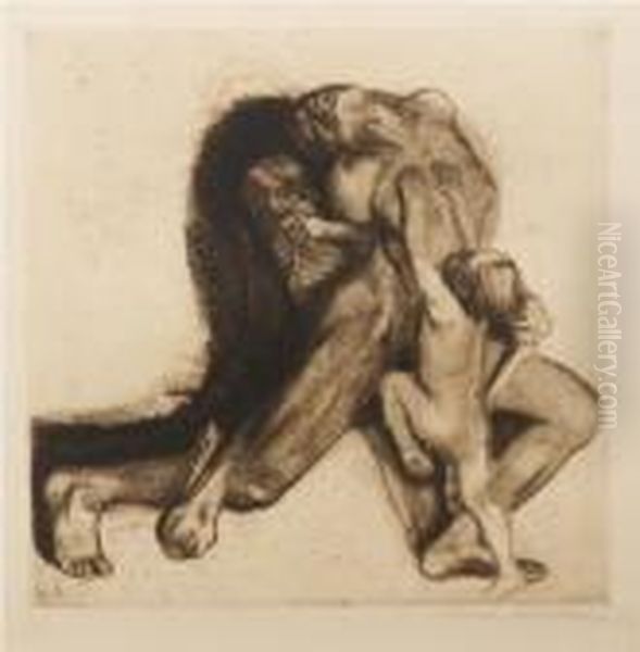 Verlag Von Emil Richter Dresden Tod Un Frau Oil Painting by Kathe Kollwitz