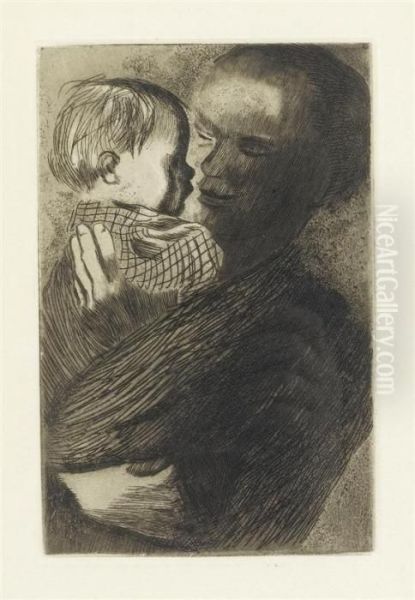 Mutter Mit Kind Auf Dem Arm Oil Painting by Kathe Kollwitz