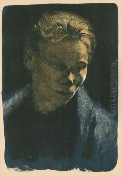 Brustbild Einerarbeiterfrau Mit Blauem Tuch Oil Painting by Kathe Kollwitz