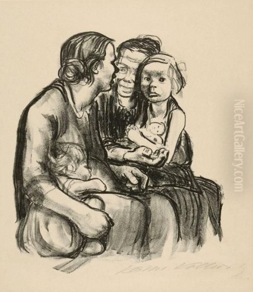 Zweischwatzende Frauen Mit Zwei Kindern Oil Painting by Kathe Kollwitz