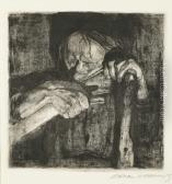 Beim Dengeln Oil Painting by Kathe Kollwitz