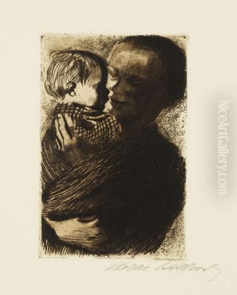 Mutter Mit Kind Auf Dem Arm. Oil Painting by Kathe Kollwitz