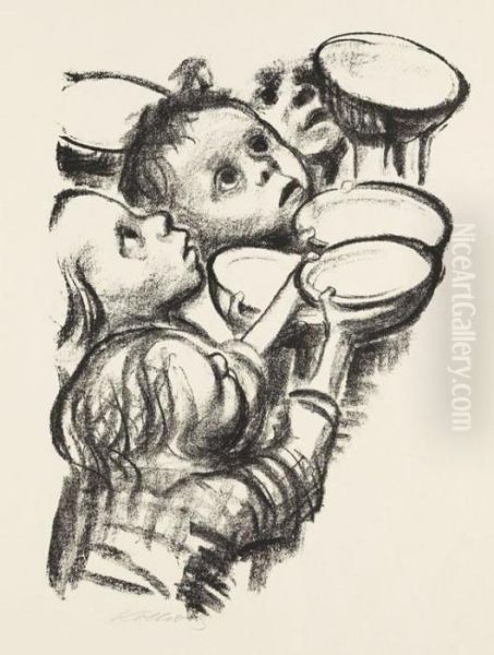 Deutschlands Kinder Hungern!. Oil Painting by Kathe Kollwitz