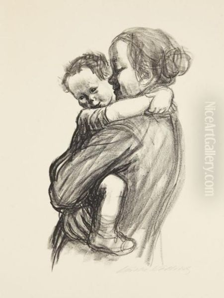 Mutter Mit Jungen. Oil Painting by Kathe Kollwitz